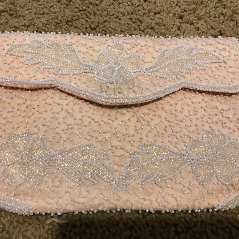 Vintage beaded silk clutch made in Belgium